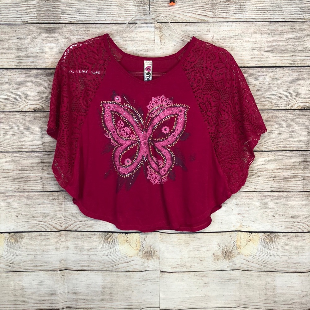 KnitWorks Butterfly Pink Top Girls XL